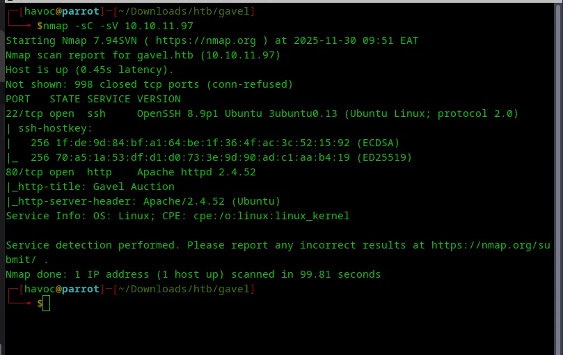 nmap scan for the machine