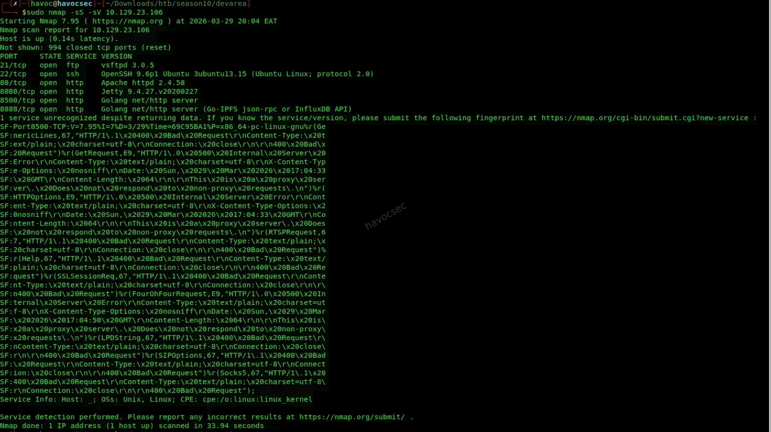 Nmap scan results