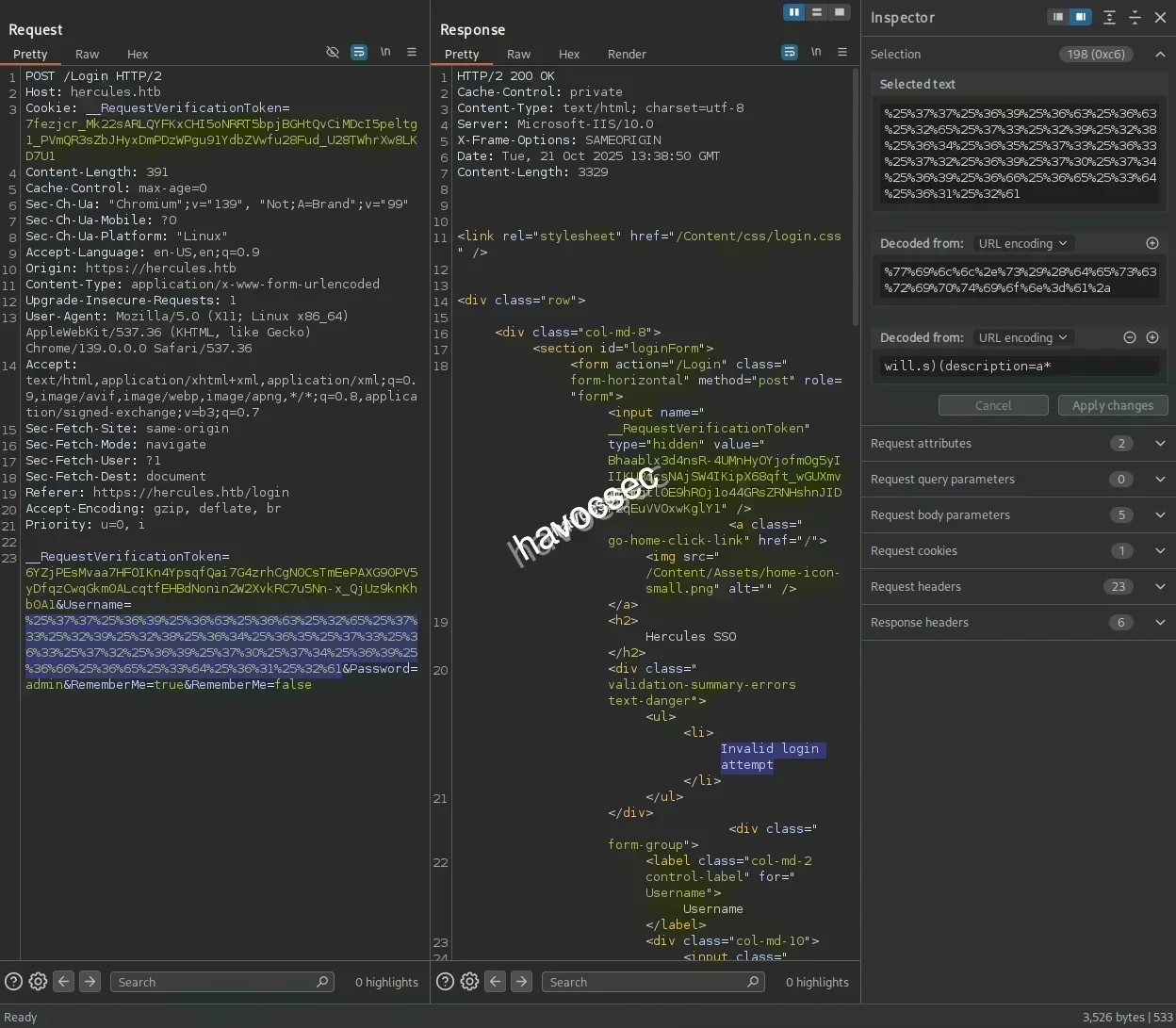 Hercules Website Login Burpsuite Invalid Password
