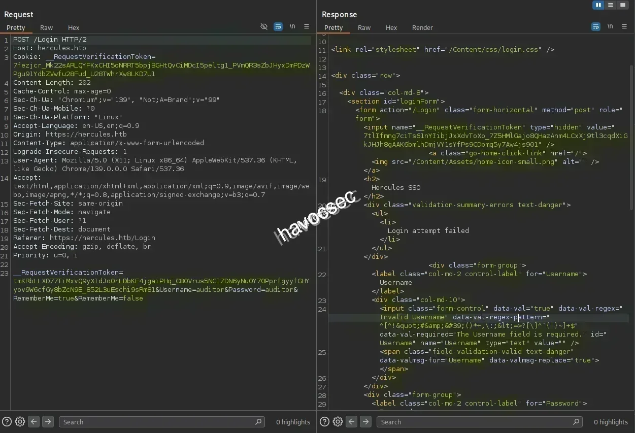Hercules Website Login Burpsuite