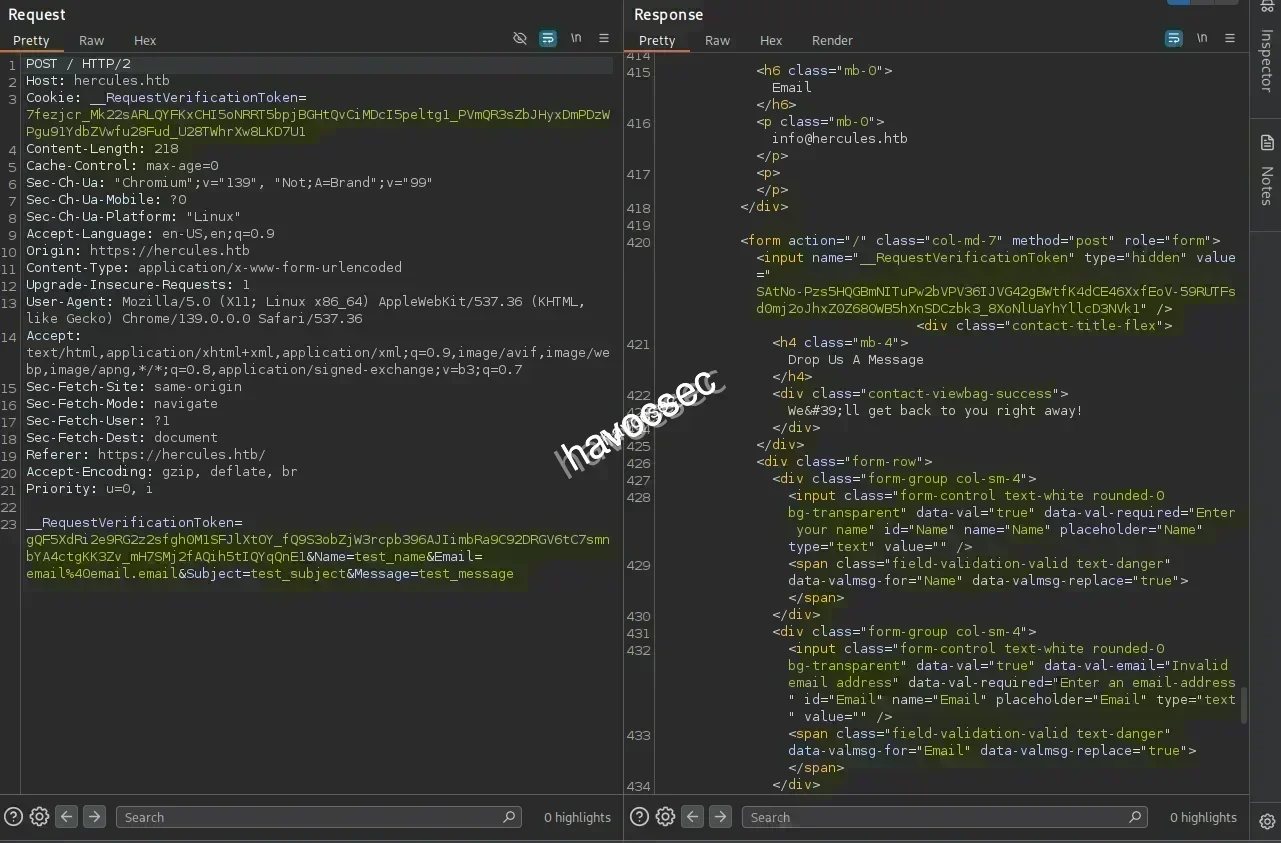 Hercules Website Message Burpsuite