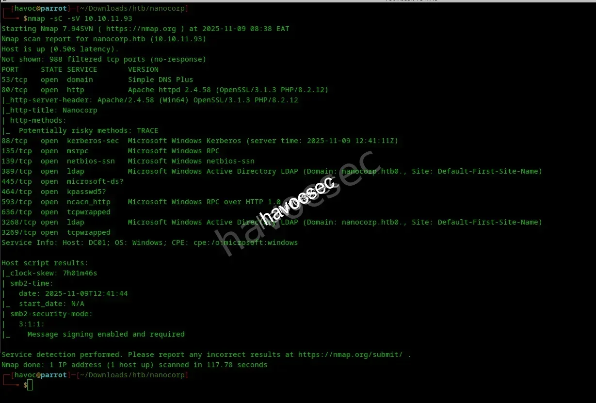 Nmap TCP Scan Results