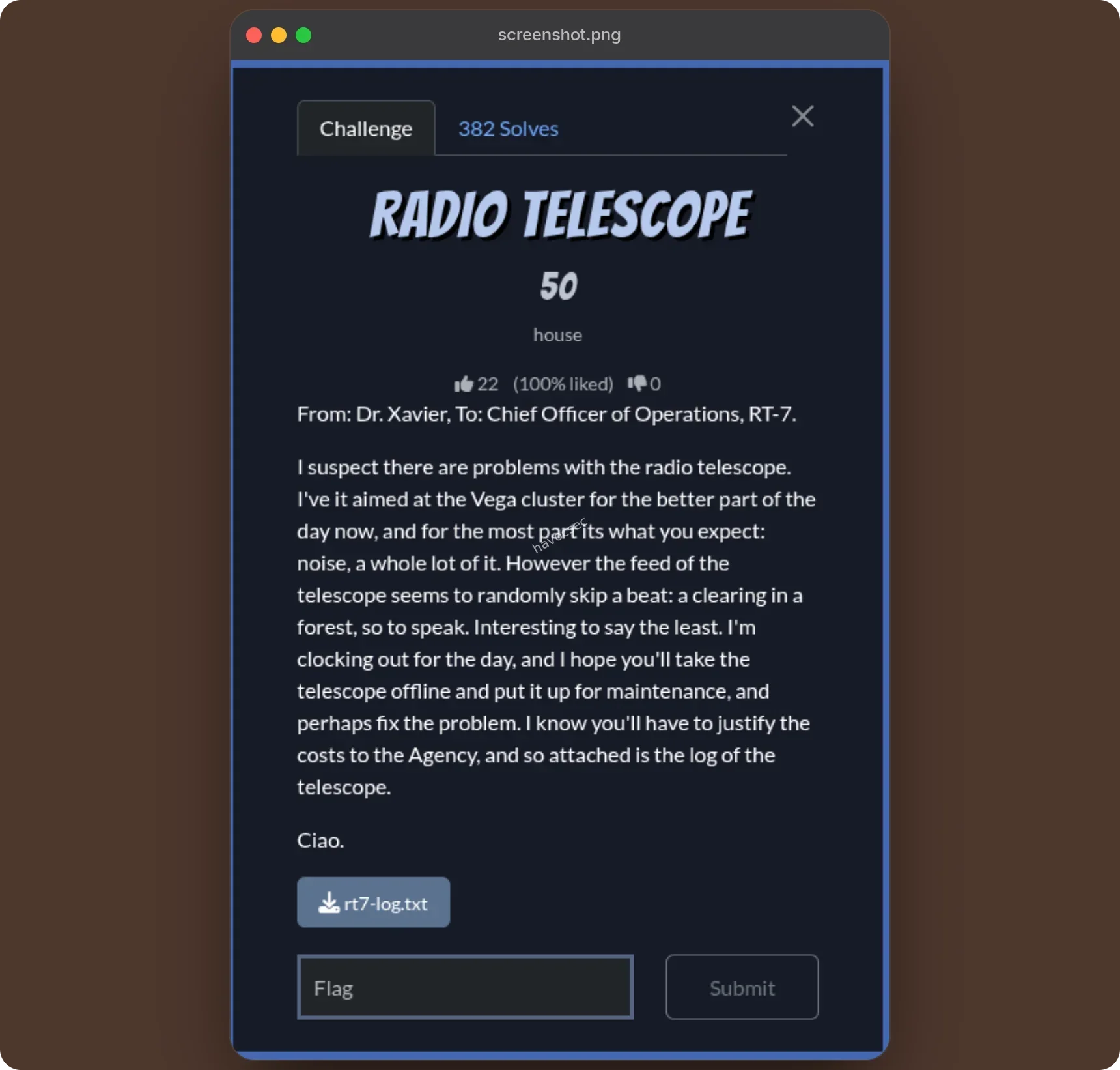 Radio Telescope challenge description