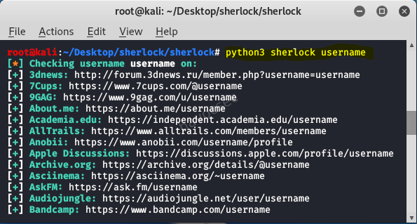 Username OSINT Sherlock Tool