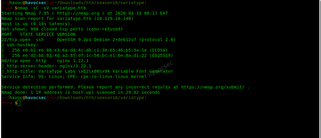 Nmap scan results showing open ports and service versions