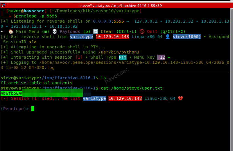 User shell access and flag retrieval